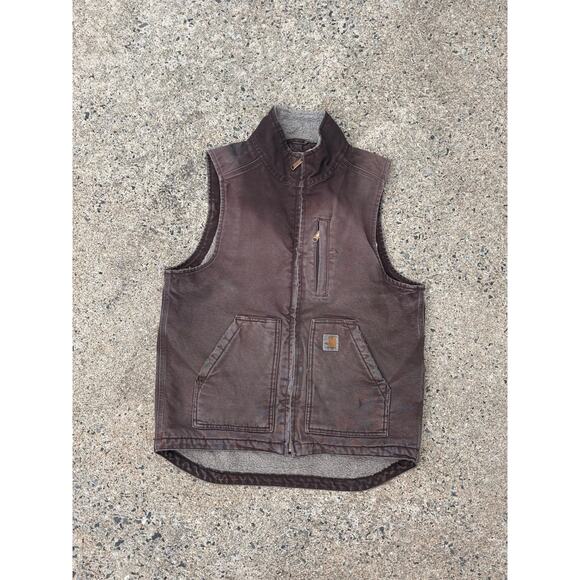 Carhartt Brown Sherpa Lined Vest w/ Fading Men's Small - Picture 1 of 4